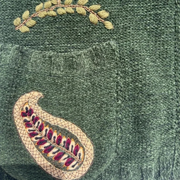 Vintage Rena Lange Cardigan Handmade Knit Embroidered Floral Paisley Fur Collar - Picture 7 of 16